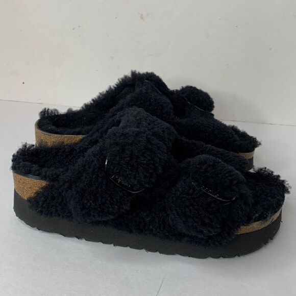 Birkenstock Arizona big buckle black shearling Papilio sandals NWT - Picture 5 of 11